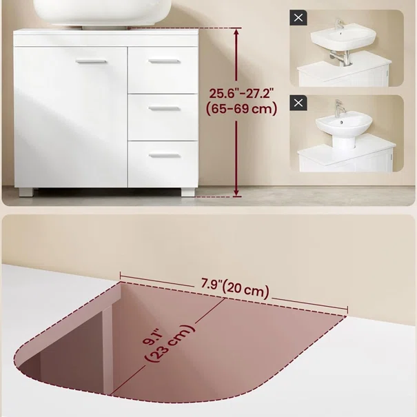 Ντουλάπι Νιπτήρα Μπάνιου Με Ράφια (70x30x64) Vasagle BBK504W01V2