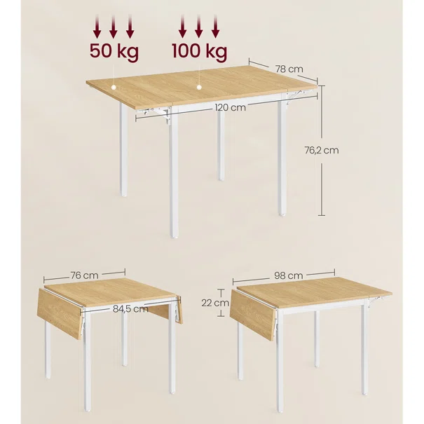 Τραπέζι Κουζίνας Επεκτεινόμενο (84.5/120x78x76.2) Vasagle KDT077Y01