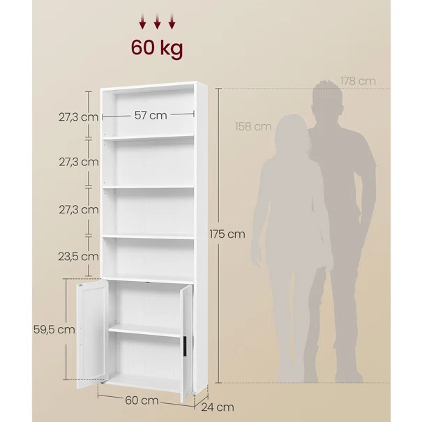 Βιβλιοθήκη Δαπέδου 4 Θέσεων Με Ντουλάπι (60x24x175) Vasagle LBC402W01