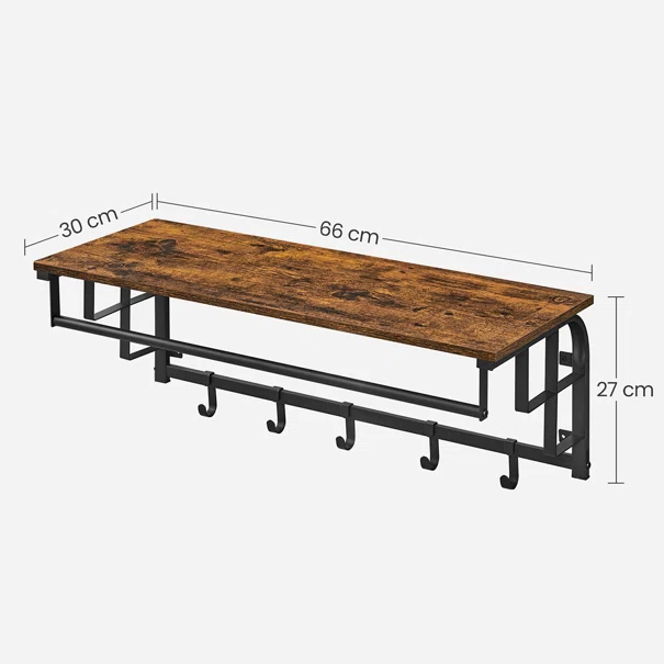 Κρεμάστρα Τοίχου 5 Θέσεων Με Ράφι (66x30x27) Vasagle LCR012KD02