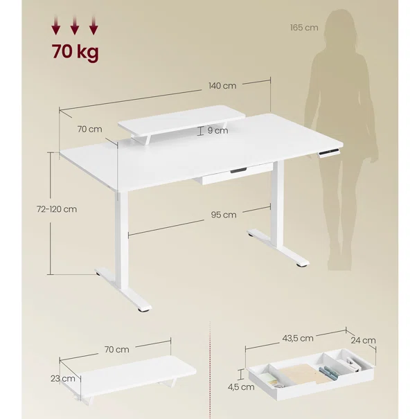 Ηλεκτρικό Γραφείο (140x70x72/120) Με Ρυθμιζόμενο Ύψος Vasagle LSD154WB01V1