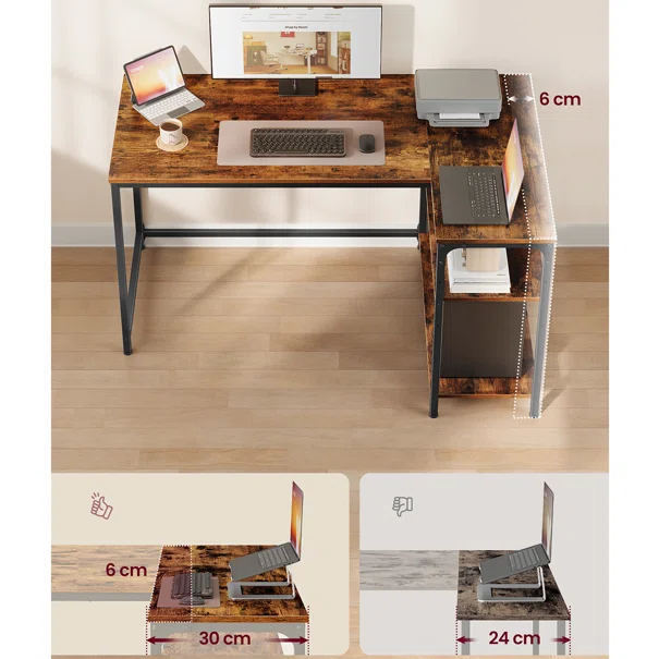 Γωνιακό Γραφείο Υπολογιστή Με 2 Ράφια (120x80x76) Vasagle LWD136KD01