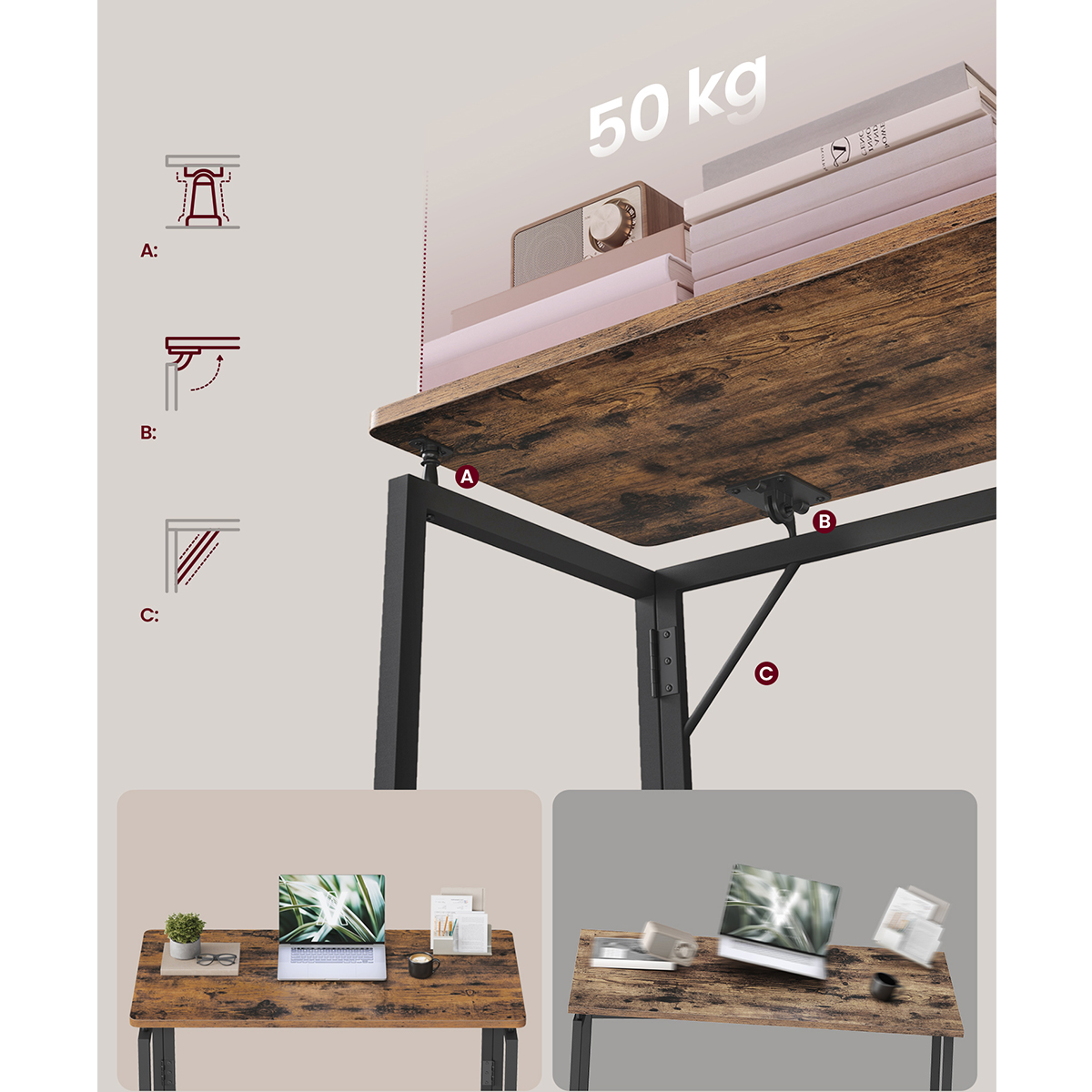Πτυσσόμενο Γραφείο Υπολογιστή (80X40X74) Vasagle Lwd151Kd01 Έπιπλα Γραφείου Γραφεία Spitishop