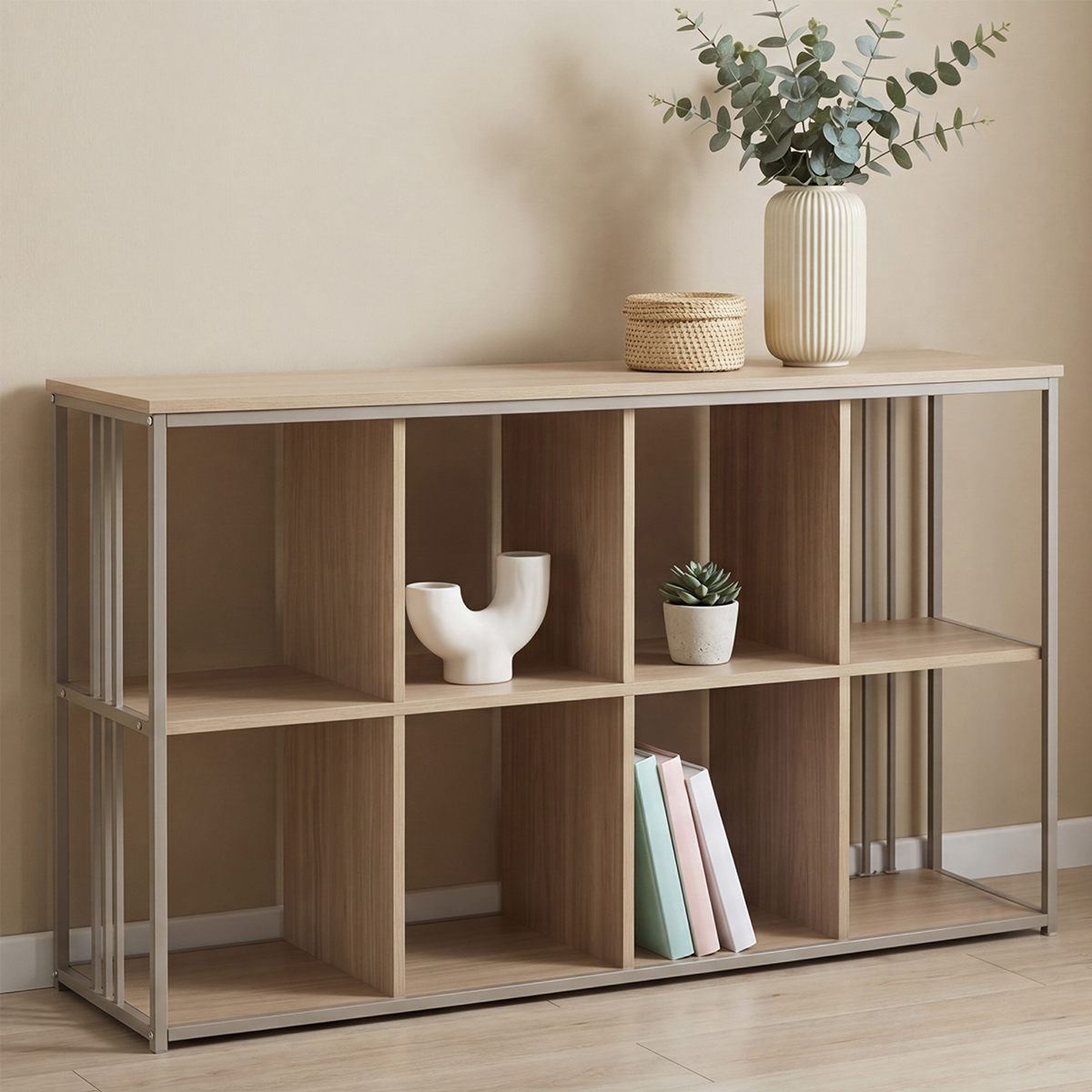 Βιβλιοθήκη — 120 × 40 × 75 cm — Μοριοσανίδα και Μέταλλο και Ξύλο · Spitishop · Κωδικός spitishop-v2-101943