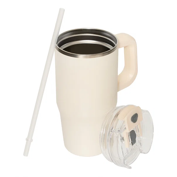 Κούπα Θερμός Με Λαβή & Καλαμάκι 600ml F-V Alex 213566 Beige