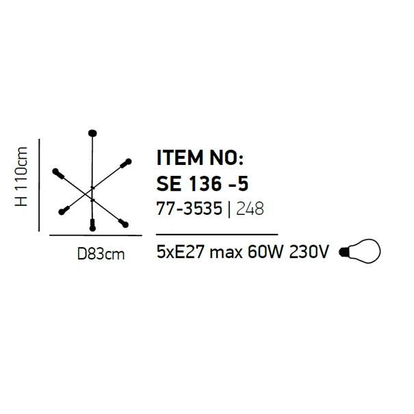 Φωτιστικό Οροφής Πολύφωτο Homelighting Cody 77-3535 Black