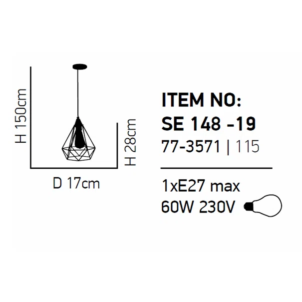 Φωτιστικό Οροφής Μονόφωτο Homelighting Mila 77-3571 Black