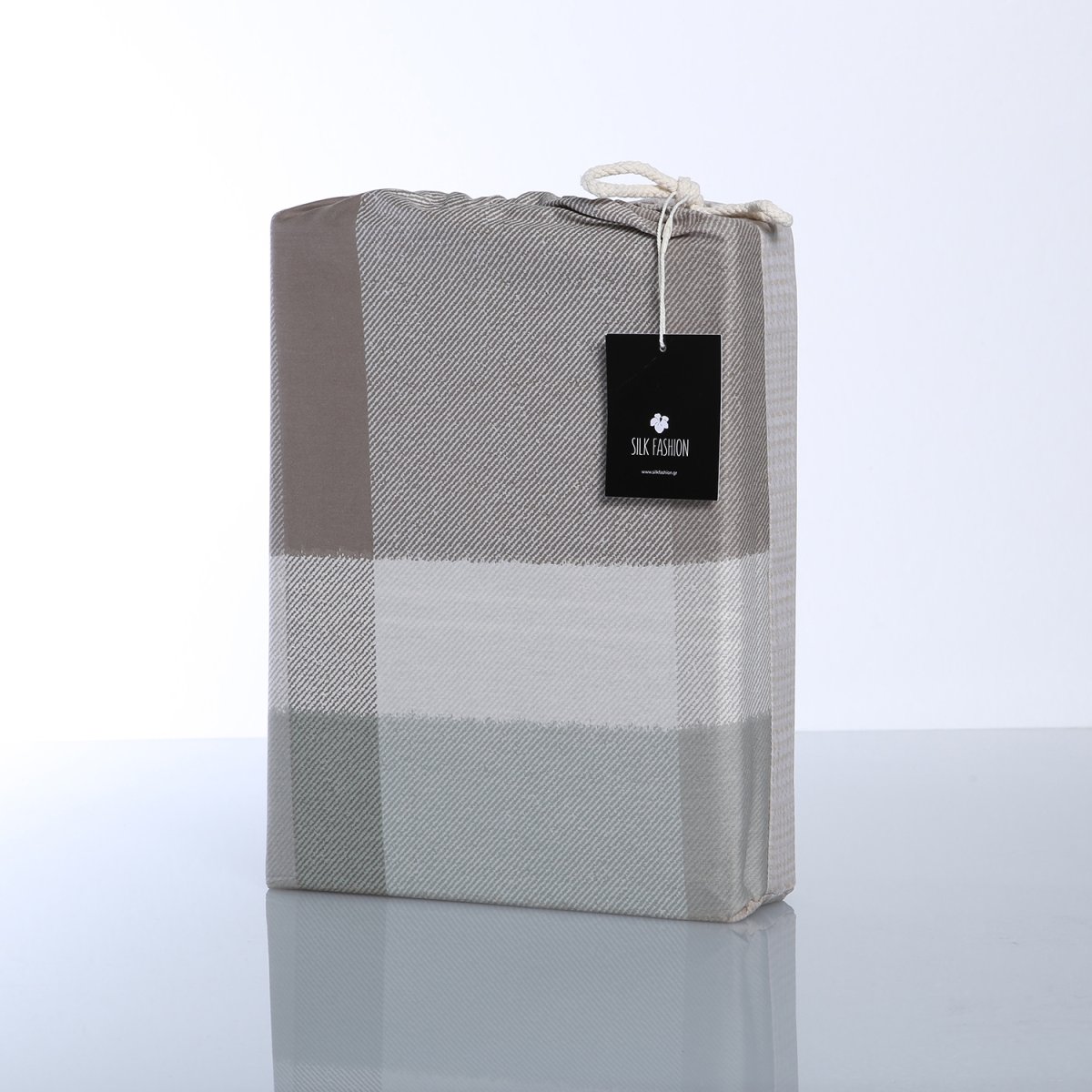 Σεντόνια Υπέρδιπλα (Σετ) Silk Fashion Grid Λευκά Είδη Κρεβατοκάμαρας με Λάστιχο Spitishop