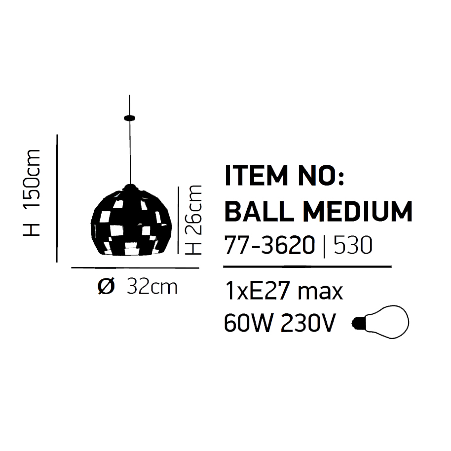 Φωτιστικό Οροφής Μονόφωτο Homelighting Ball Show 77-3620 Black Rope Φωτιστικά Κρεμαστά Spitishop