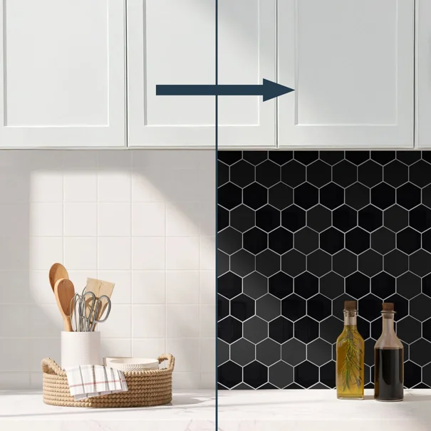Αυτοκόλλητα Πλακάκια (Σετ 4τμχ) L-C Hexa Black 1770147