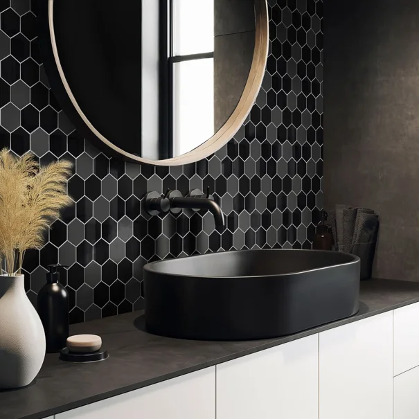Αυτοκόλλητα Πλακάκια (Σετ 4τμχ) L-C Hexa Black 1770147