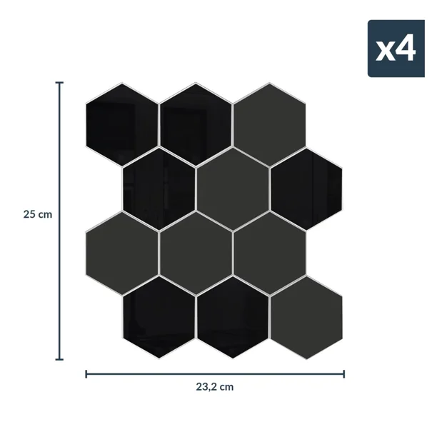 Αυτοκόλλητα Πλακάκια (Σετ 4τμχ) L-C Hexa Black 1770147