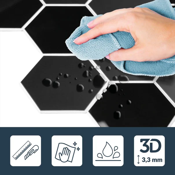 Αυτοκόλλητα Πλακάκια (Σετ 4τμχ) L-C Hexa Black 1770147