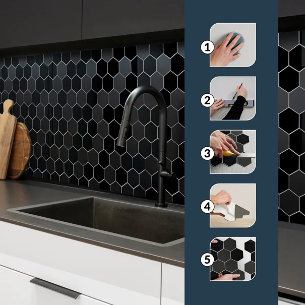 Αυτοκόλλητα Πλακάκια (Σετ 4τμχ) L-C Hexa Black 1770147