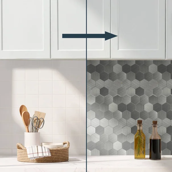Αυτοκόλλητα Πλακάκια (Σετ 4τμχ) L-C Hexa Chrome 1770146
