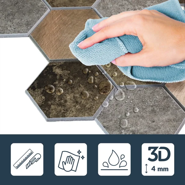 Αυτοκόλλητα Πλακάκια (Σετ 4τμχ) L-C Hexa Concrete Grey 1770144