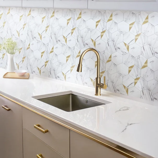 Αυτοκόλλητα Πλακάκια (Σετ 4τμχ) L-C Hexa Marble/Gold 1770145