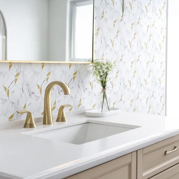 Αυτοκόλλητα Πλακάκια (Σετ 4τμχ) L-C Hexa Marble/Gold 1770145