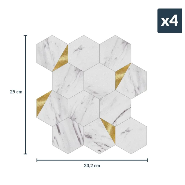 Αυτοκόλλητα Πλακάκια (Σετ 4τμχ) L-C Hexa Marble/Gold 1770145