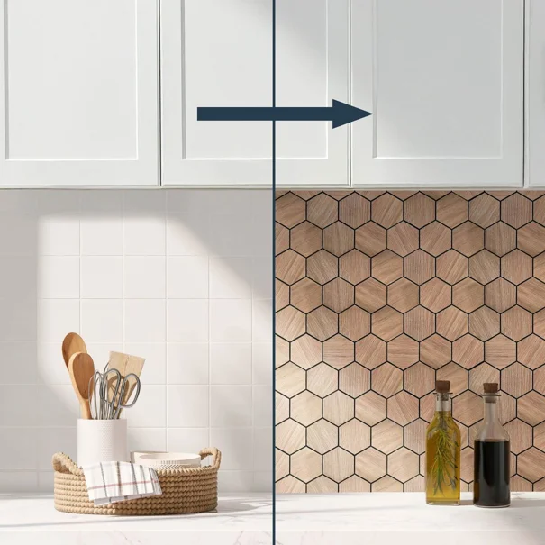 Αυτοκόλλητα Πλακάκια (Σετ 4τμχ) L-C Hexa Wooden 1770172