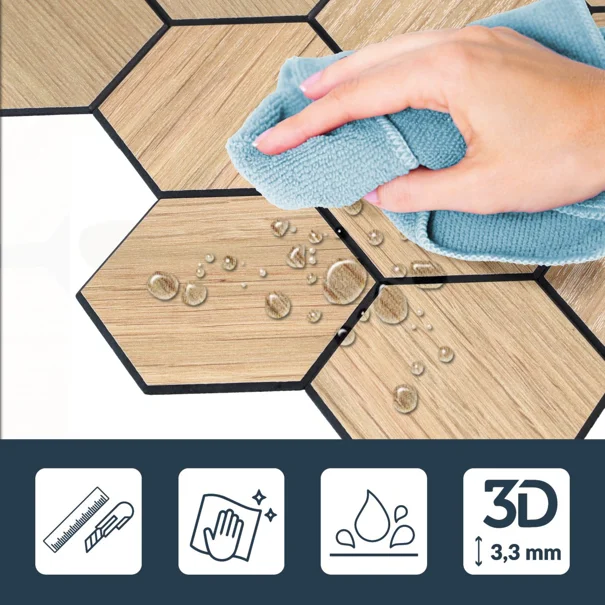 Αυτοκόλλητα Πλακάκια (Σετ 4τμχ) L-C Hexa Wooden 1770172