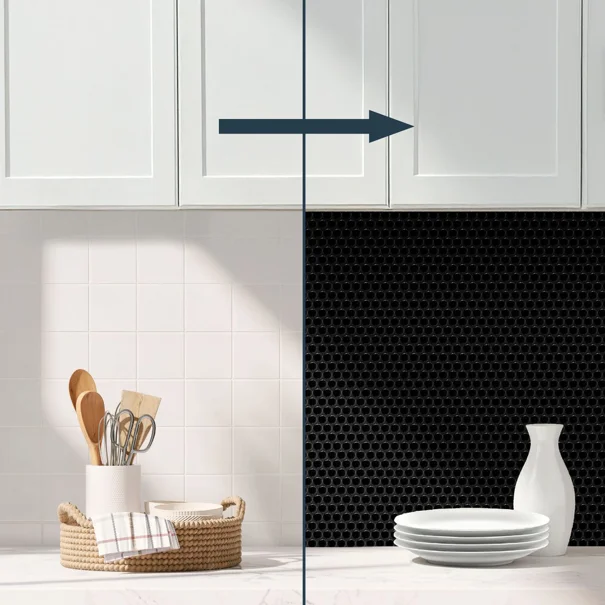 Αυτοκόλλητο Πλακάκι 3D (30.5x25) L-C Pointille Black 1770159