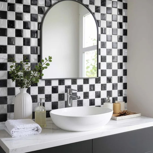 Αυτοκόλλητο Πλακάκι 3D (30.5x25) L-C Damier Marble/Noir 1770176