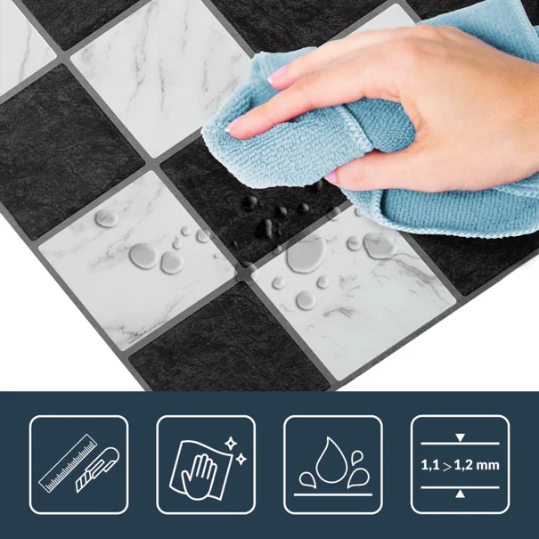 Αυτοκόλλητο Πλακάκι 3D (30.5x25) L-C Damier Marble/Noir 1770176