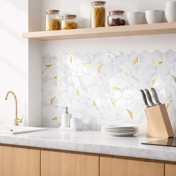 Αυτοκόλλητο 3D Πάνελ Τοίχου (30.5x25) L-C Hexa Marble/Or 1770183
