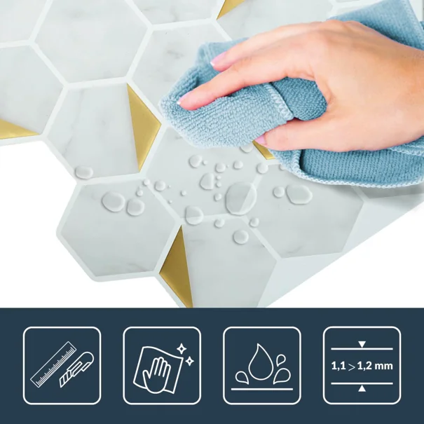 Αυτοκόλλητο Πλακάκι 3D (30.5x25) L-C Hexa Marble/Or 1770183
