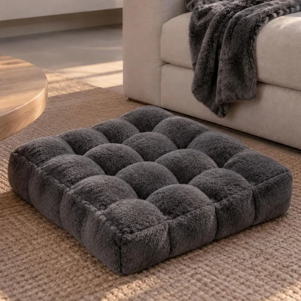 Γούνινη Μαξιλάρα Δαπέδου (50x50x12) Pol Rugs & Mats Rabbit D.Grey