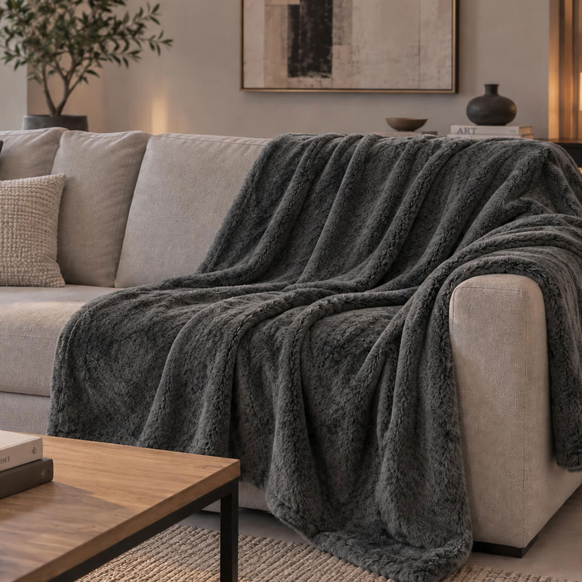 Γούνινο Ριχτάρι Τριθέσιου Καναπέ (180x280) Pol Rugs & Mats Rabbit D.Grey