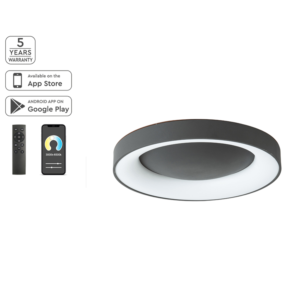 Φωτιστικό Πλαφονιέρα LED Dimmable Smart WiFi Homelighting Amaya 77-8154 Black
