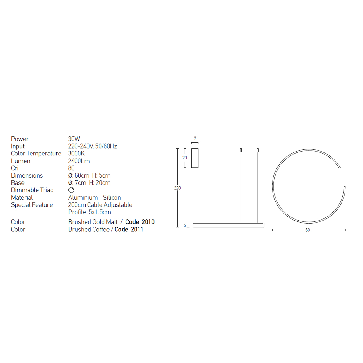 Φωτιστικό Οροφής Led Dimmable Zambelis 2011 Brushed Coffee Φωτιστικά Κρεμαστά Spitishop