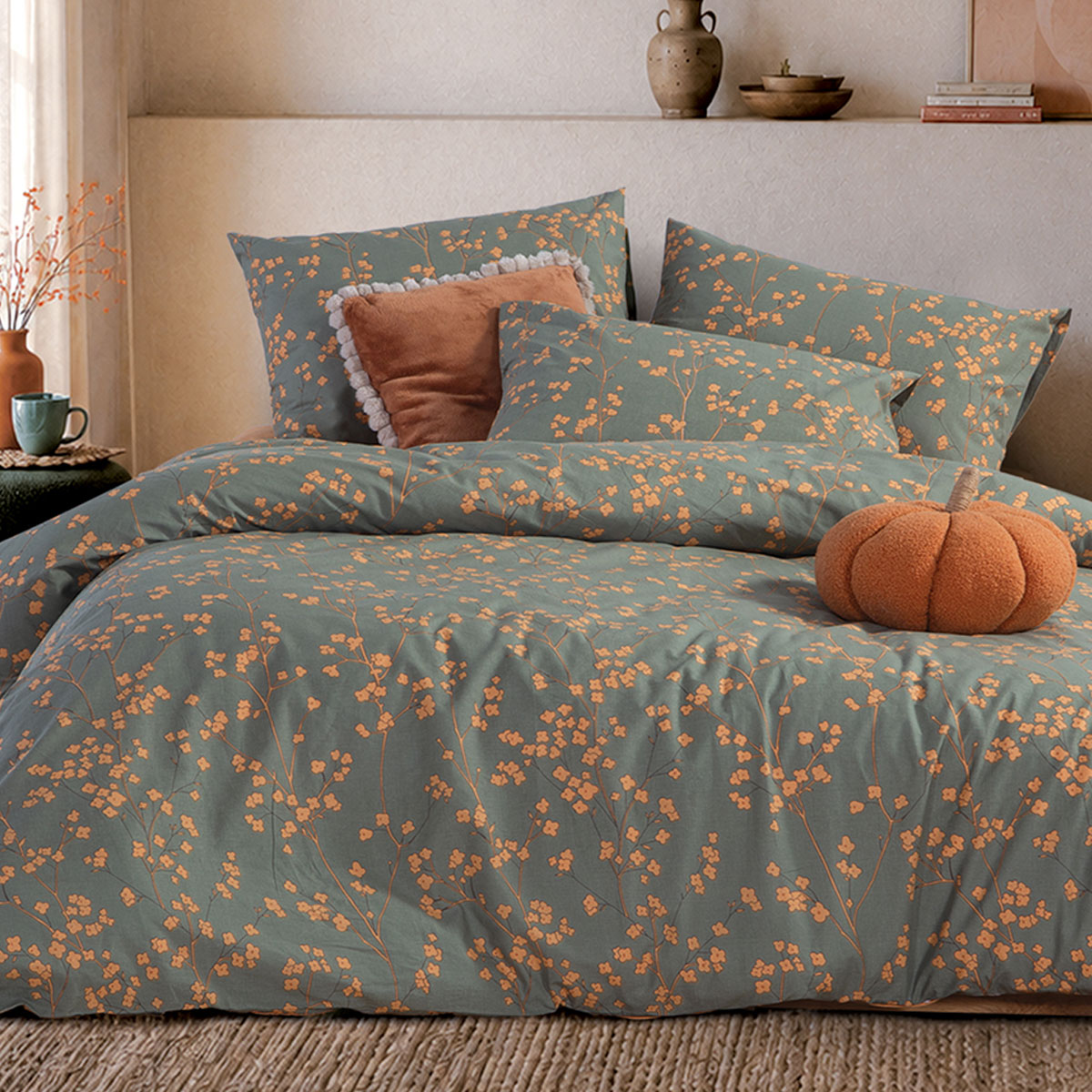 Σεντόνια Υπέρδιπλα (Σετ) Nef-Nef Homeware Floriva Green