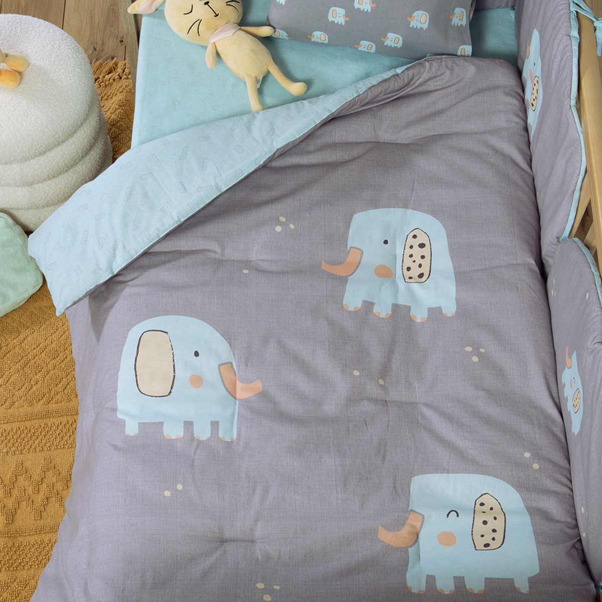 Πάπλωμα Κούνιας (110x140) 2 Όψεων Nef-Nef Homeware Baby Elephants 26