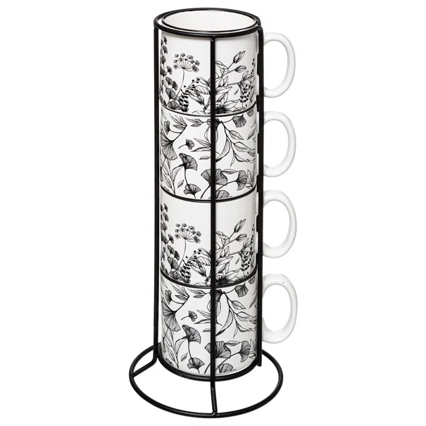 Κούπες 260ml Με Στάντ (Σετ 4τμχ) S-D White Floral 176945A