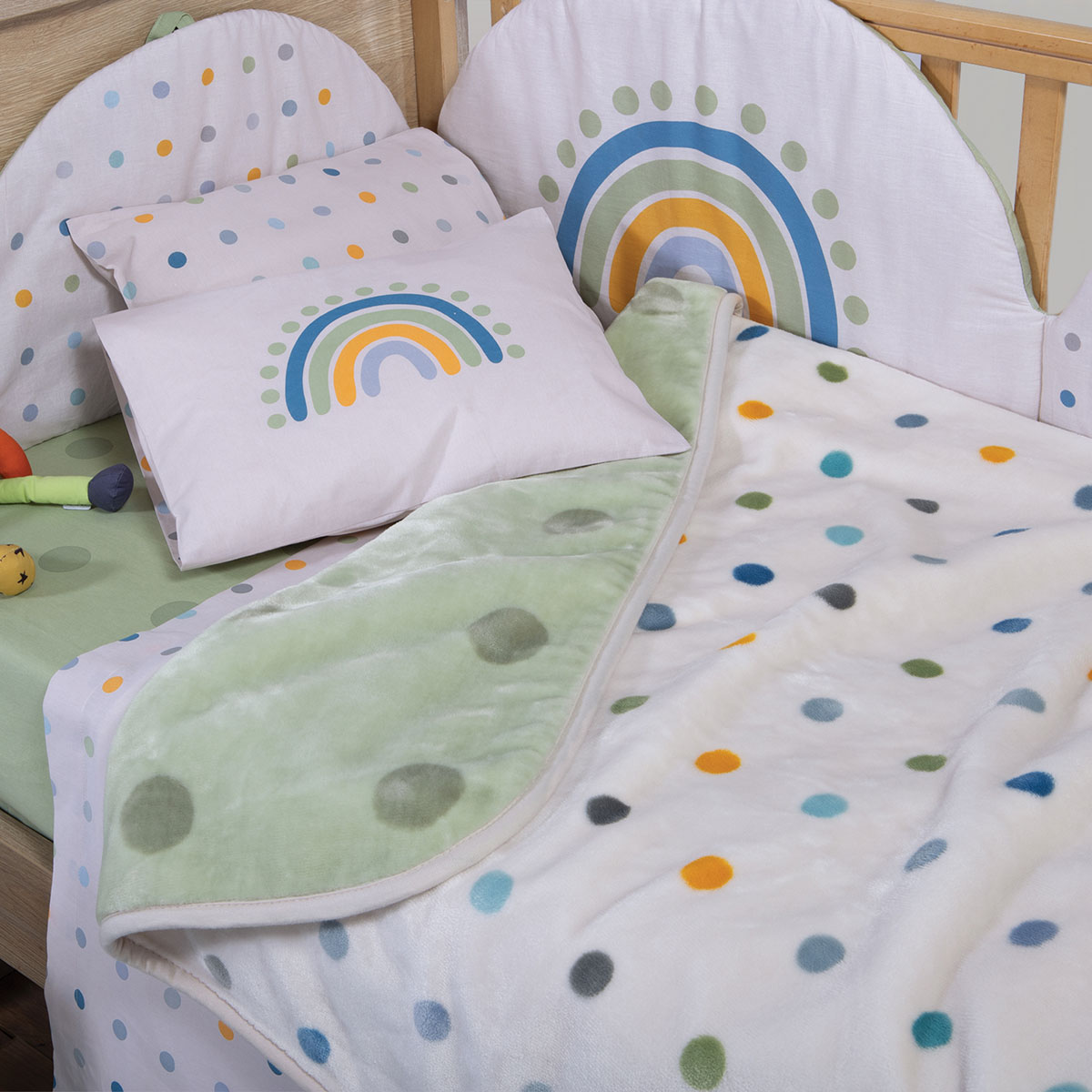 Κουβέρτα Βελουτέ Κούνιας (100x140) Nef-Nef Homeware Baby Dots Green