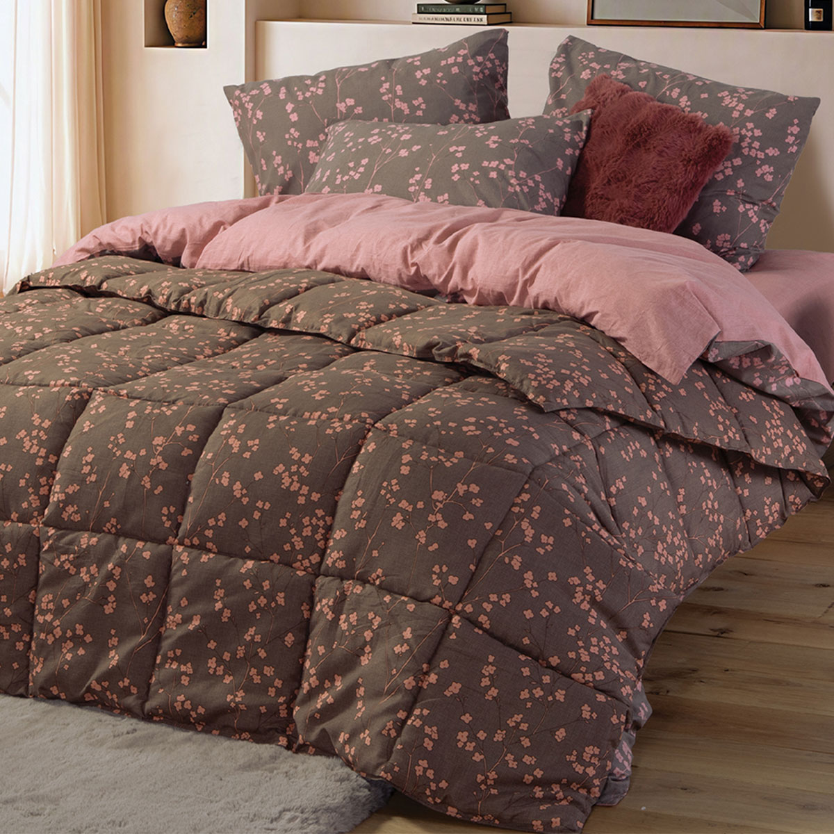 Πάπλωμα Υπέρδιπλο (240x220) 2 Όψεων Nef-Nef Homeware Floriva Brown