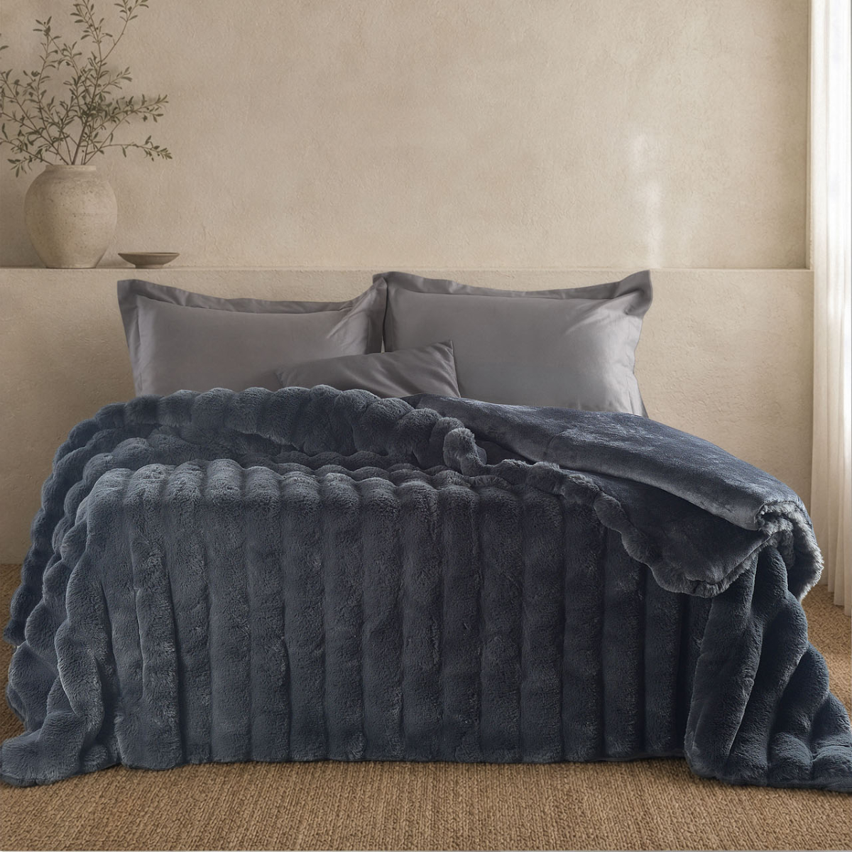 Γούνινο Κουβερτοπάπλωμα Υπέρδιπλο (220x240) Rythmos Atelier Ανθρακί