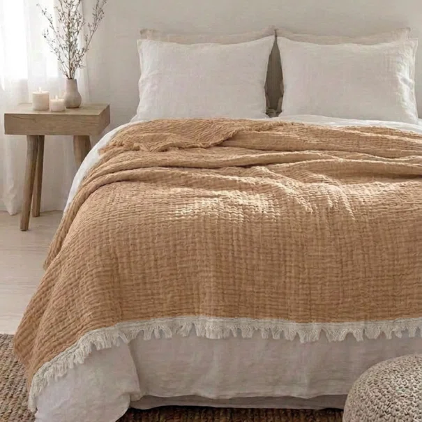 Κουβερτόριο King Size (240x260) Μουσελίνα Rythmos Aether Caramel