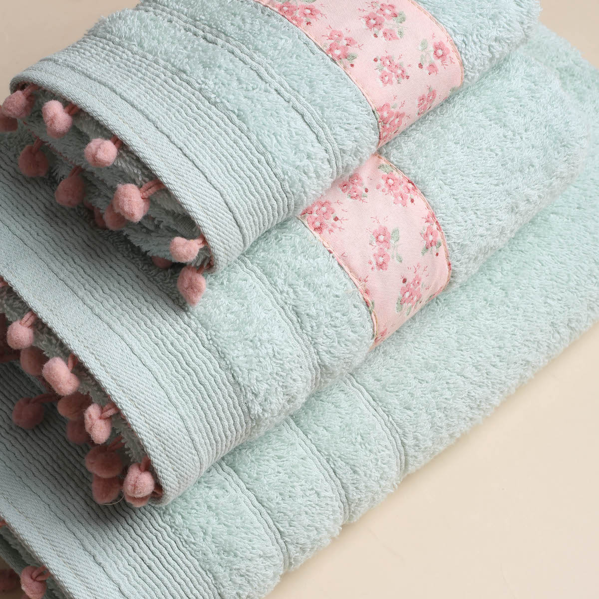 Πετσέτες Μπάνιου (Σετ 3Τμχ) White Fabric Botanical Green 500Gsm Λευκά Είδη Σετ Spitishop