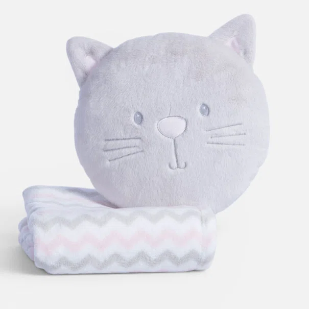 Κουβέρτα Fleece Αγκαλιάς (75x100) + Μαξιλάρι Nef-Nef Homeware Baby Cat Ecru/Grey
