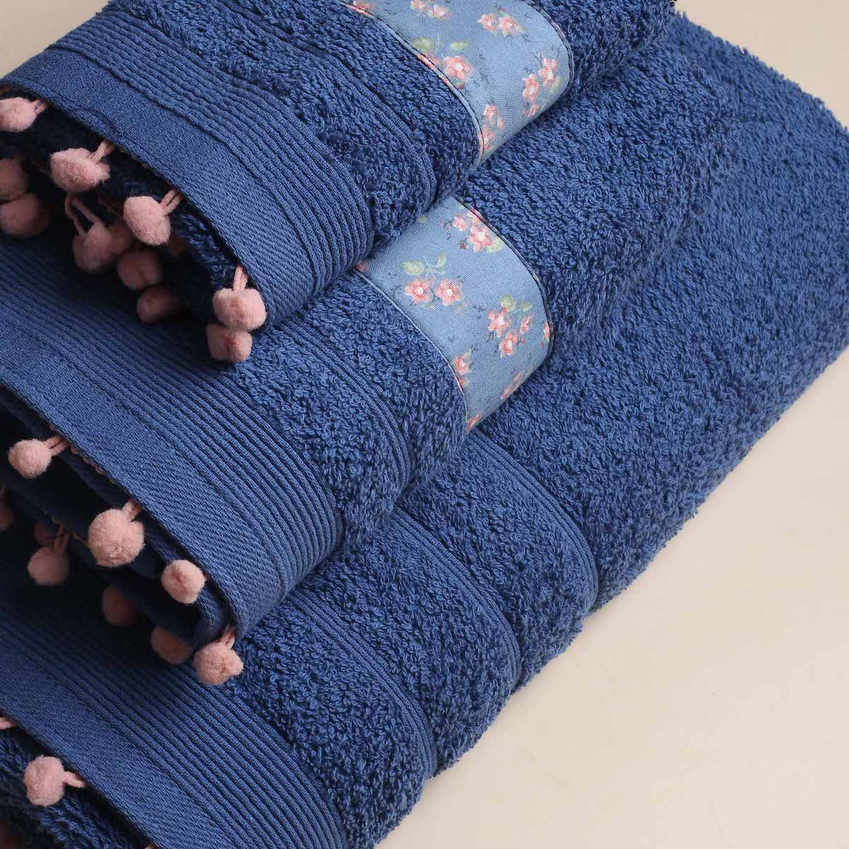 Πετσέτα Προσώπου (50X90) White Fabric Botanical Dark Blue 500Gsm Λευκά Είδη Μπάνιου Πετσέτες Spitishop