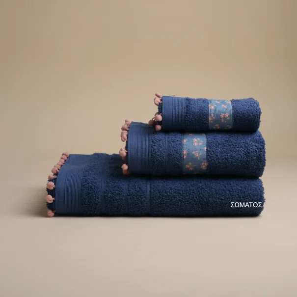 Πετσέτα Σώματος (70x140) White Fabric Botanical Dark Blue 500gsm