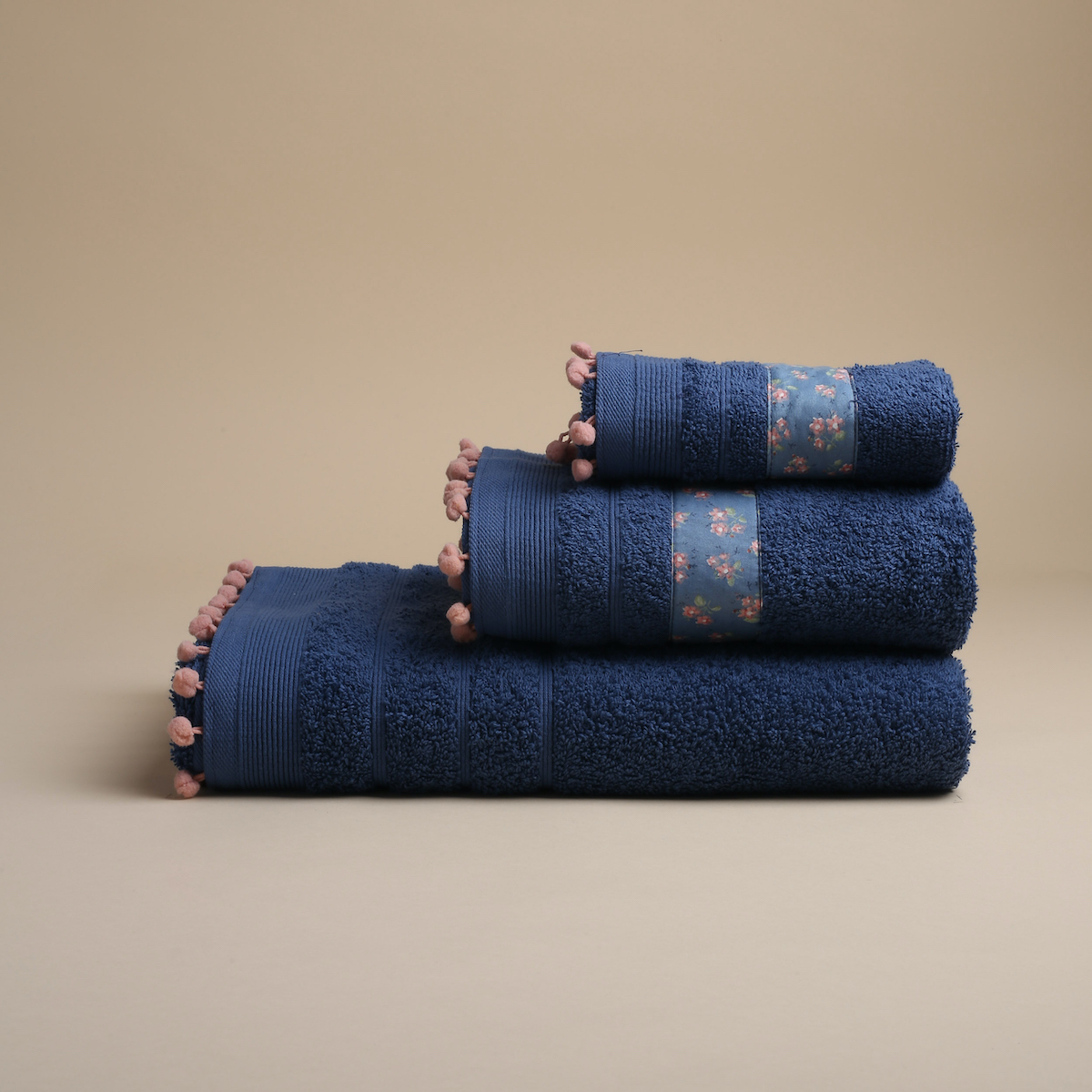 Πετσέτες Μπάνιου (Σετ 3τμχ) White Fabric Botanical Dark Blue 500gsm