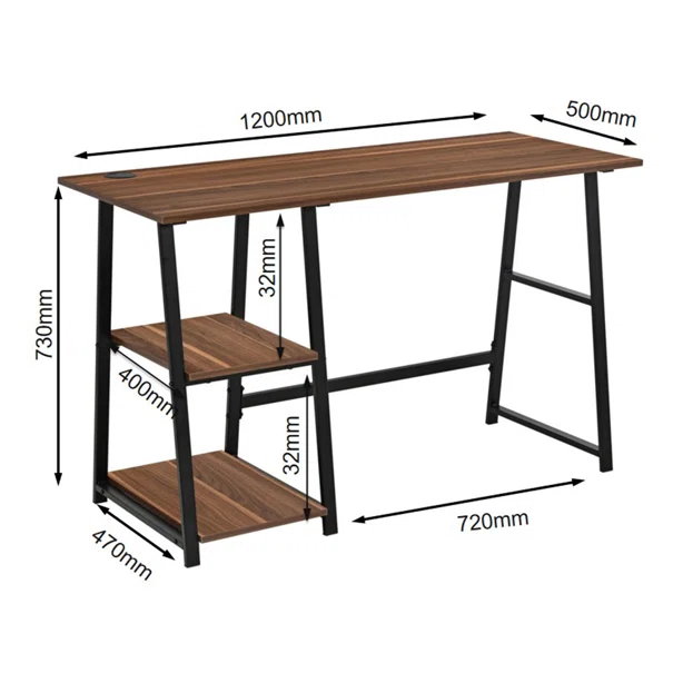 Γραφείο Υπολογιστή Με 2 Ράφια (120x50x73) Spitishop Nuez Walnut/Black