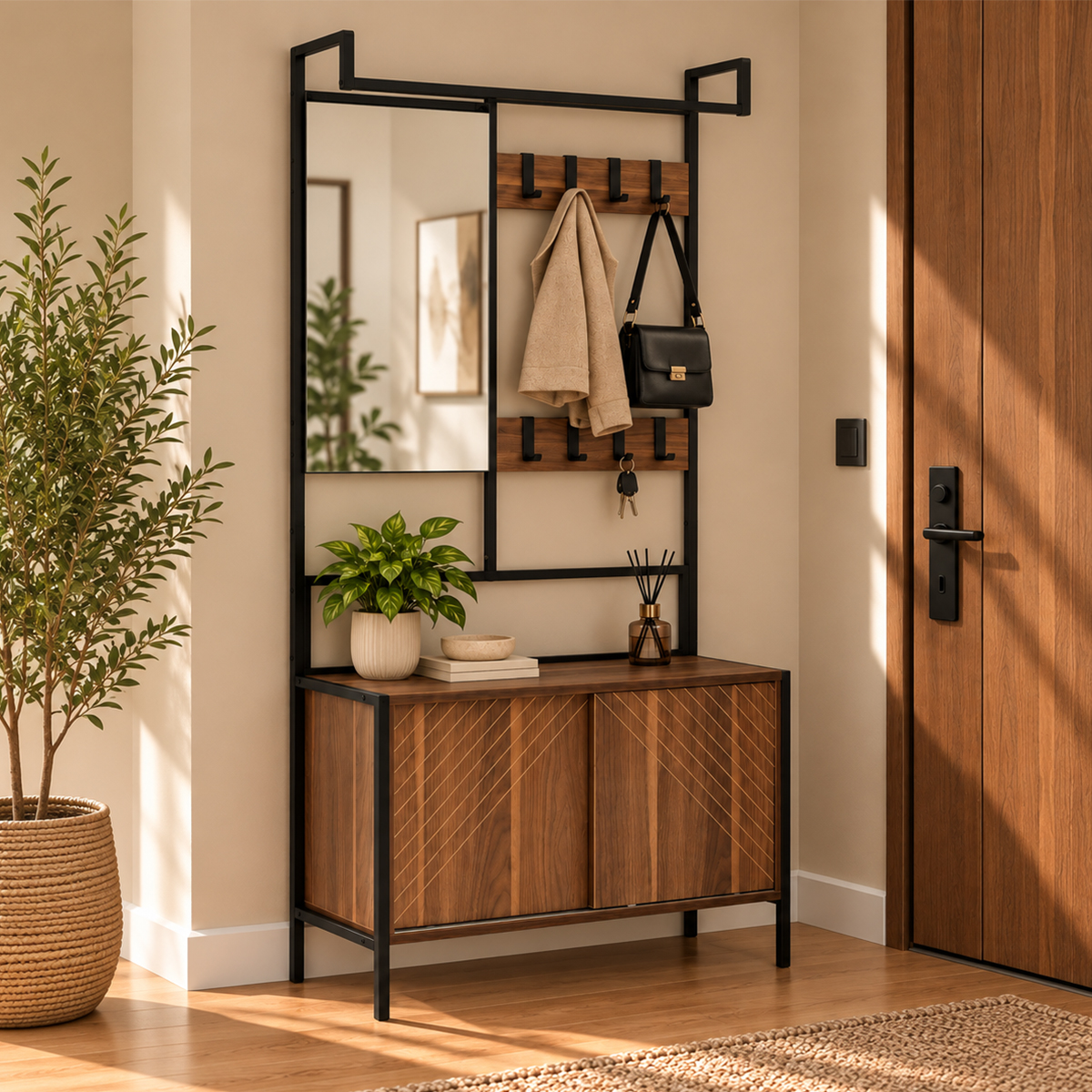 Έπιπλο Εισόδου Με Καθρέφτη (80x35x172) Spitishop Nobile Walnut/Black