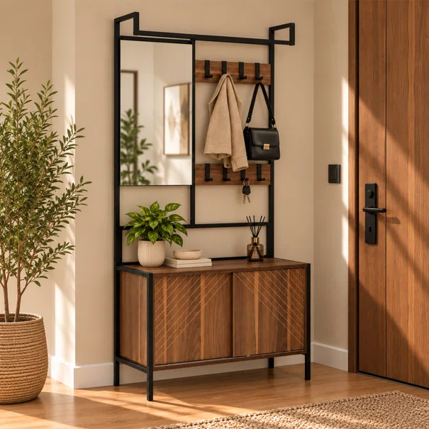 Έπιπλο Εισόδου Με Καθρέφτη (80x35x172) Spitishop Nobile Walnut/Black
