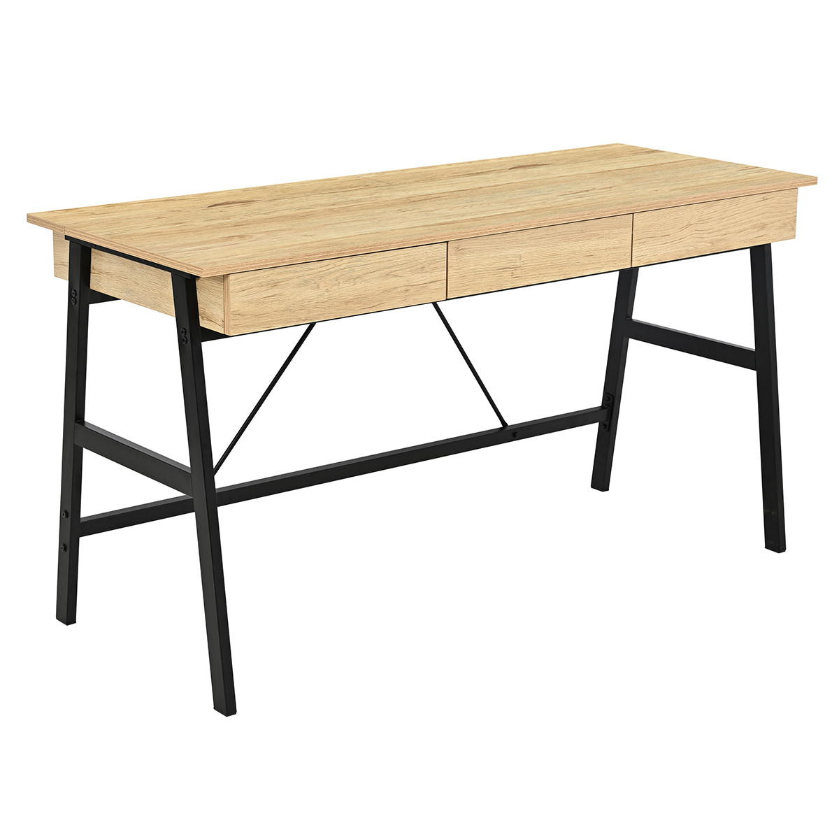Γραφείο Με 3 Συρτάρια & 2 Ντουλάπια (140x55x75) Spitishop Vivo Natural/Black